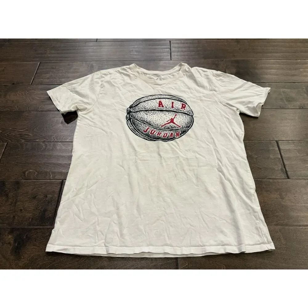 Air Jordan Mens White Air Jordan Basketball Logo Graphic Print T-Shirt Size L